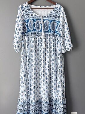 Cupshe White and Blue Paisley Maxi Dress